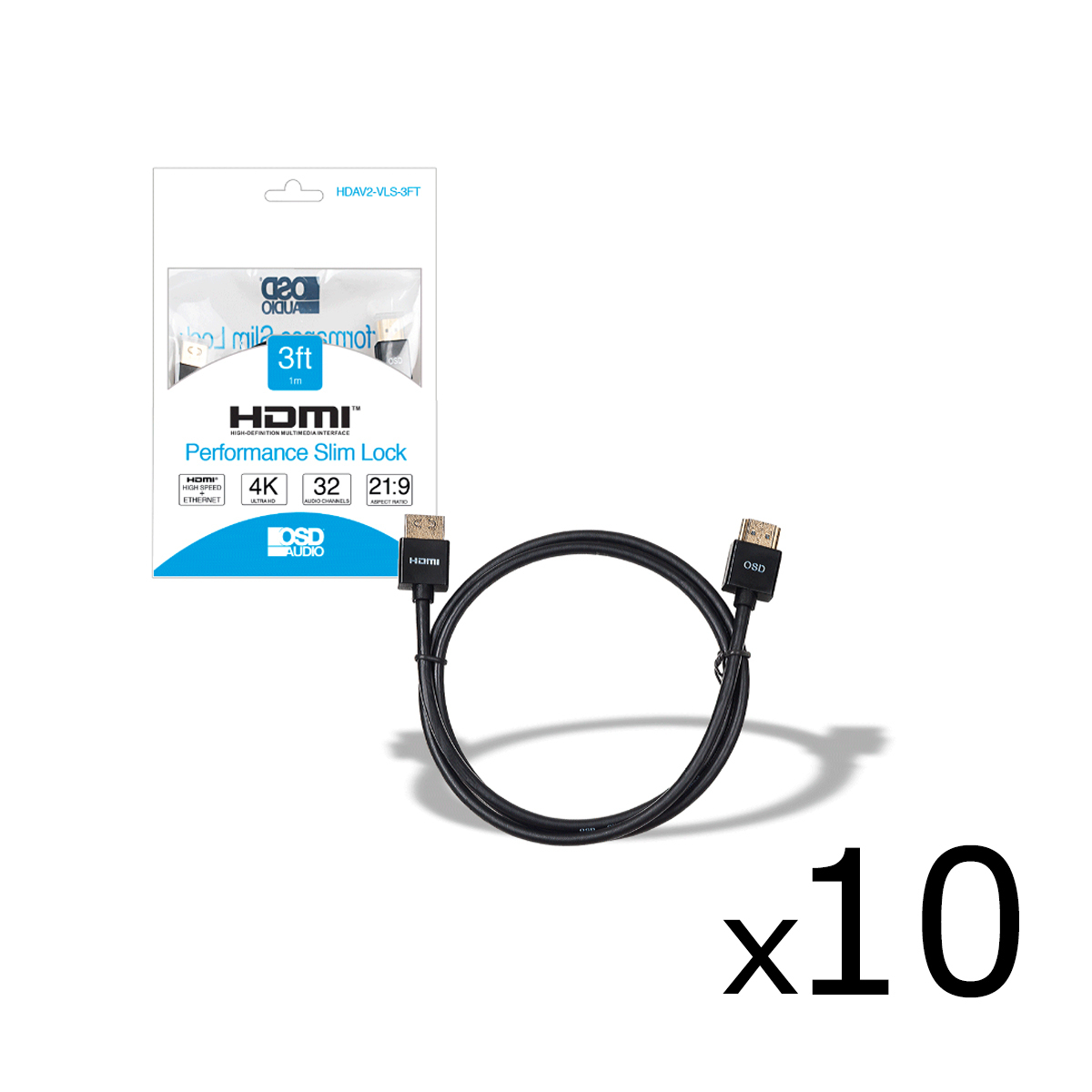 10x Performance Series Slim High Speed 4K HDMI Cable 3FT