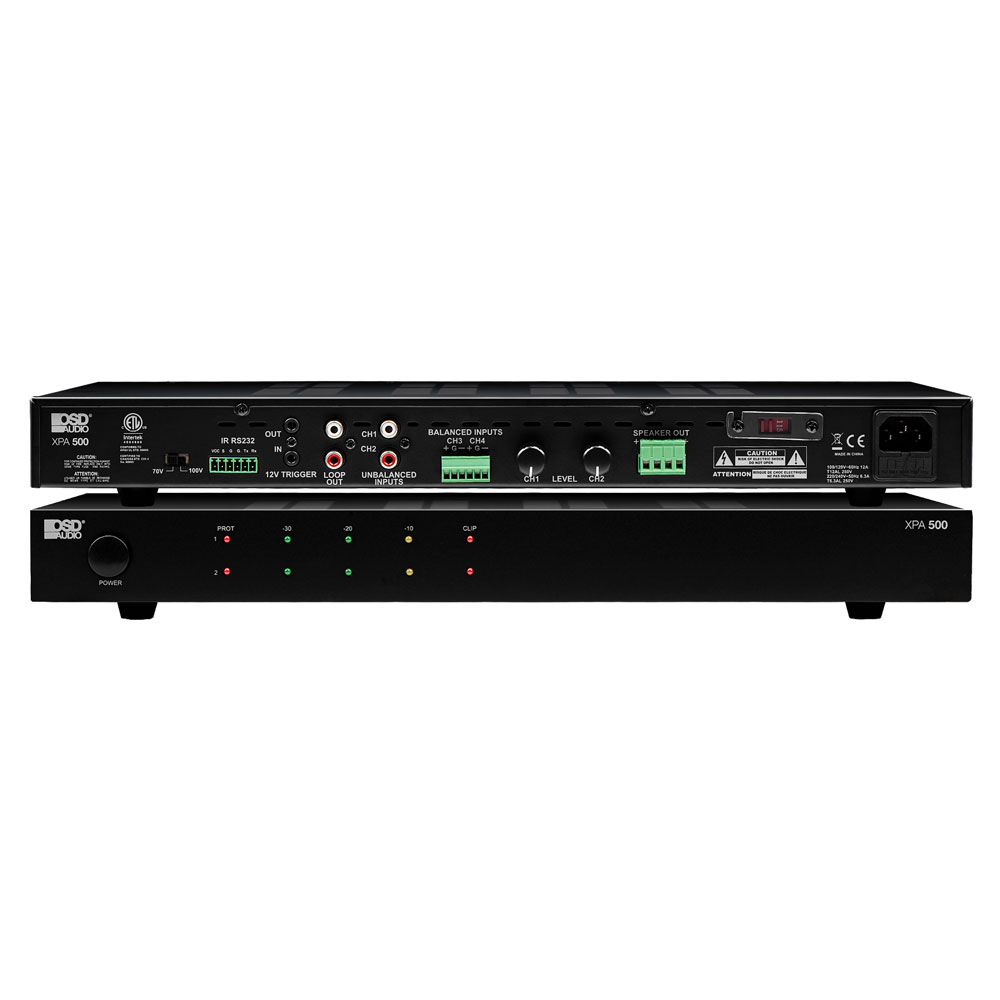 OSD XPA500 Commercial 70V Amplifier 1000W 2 Channel, Class D, RS232, 12V Trigger, Remote Control