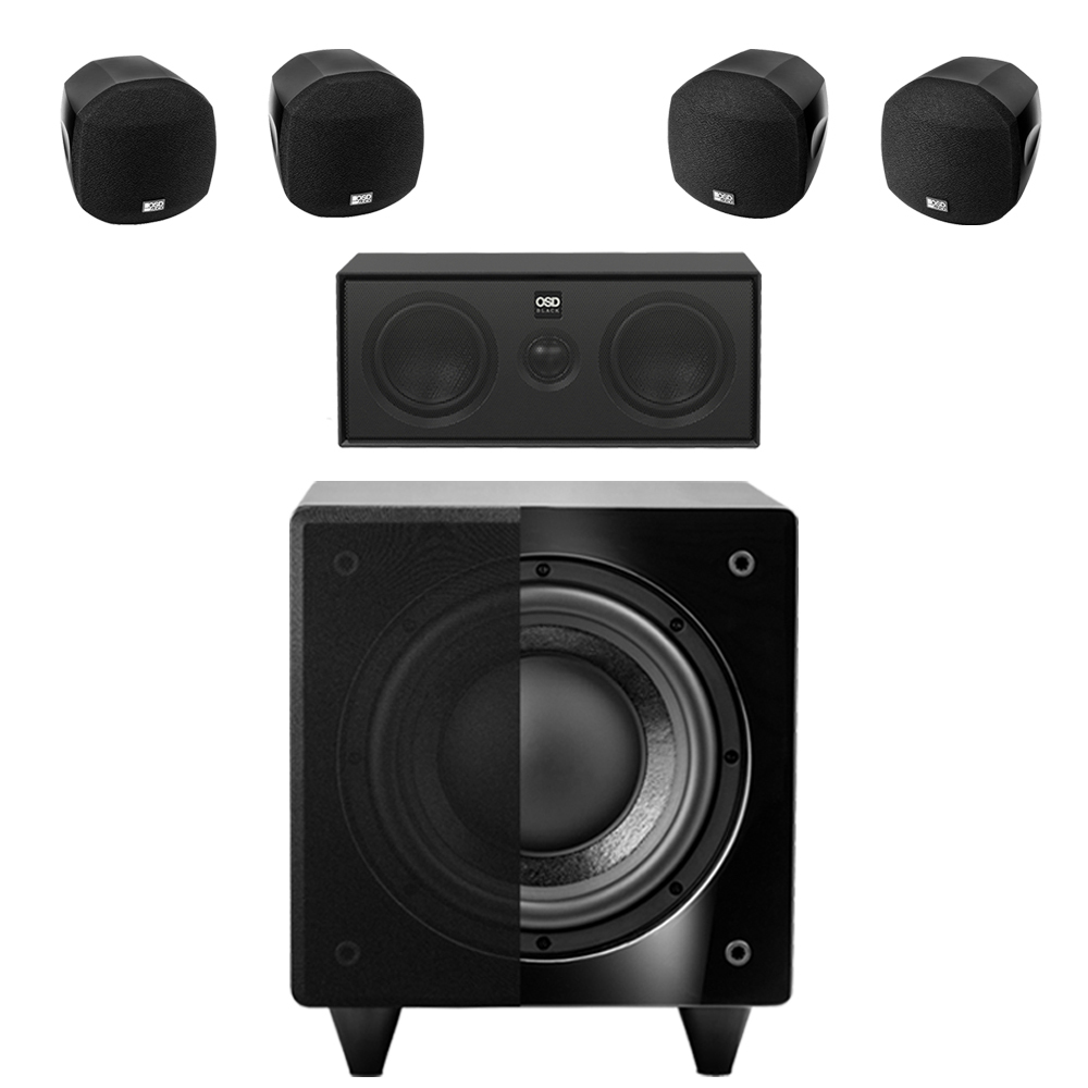 Nero 5.1 Home Theater System, 4x Nero Mini Satellite, MODQ3 Center, Nero Dual X8 Powered Subwoofer