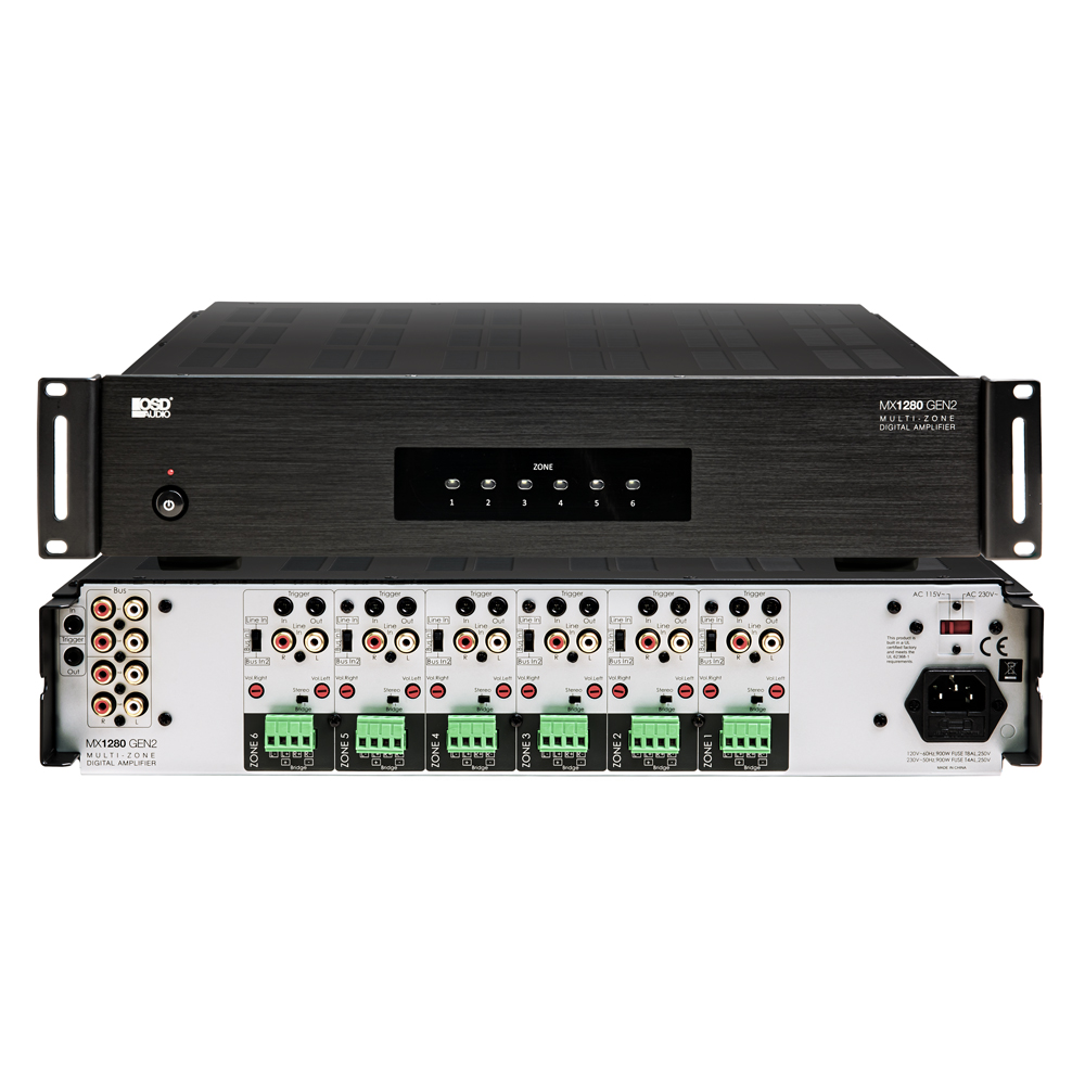 OSD MX1280 GEN2 6 Zone Amplifier 12Ch x 80W, Class D, Front Panel On/Off Buttons, Distributed Audio