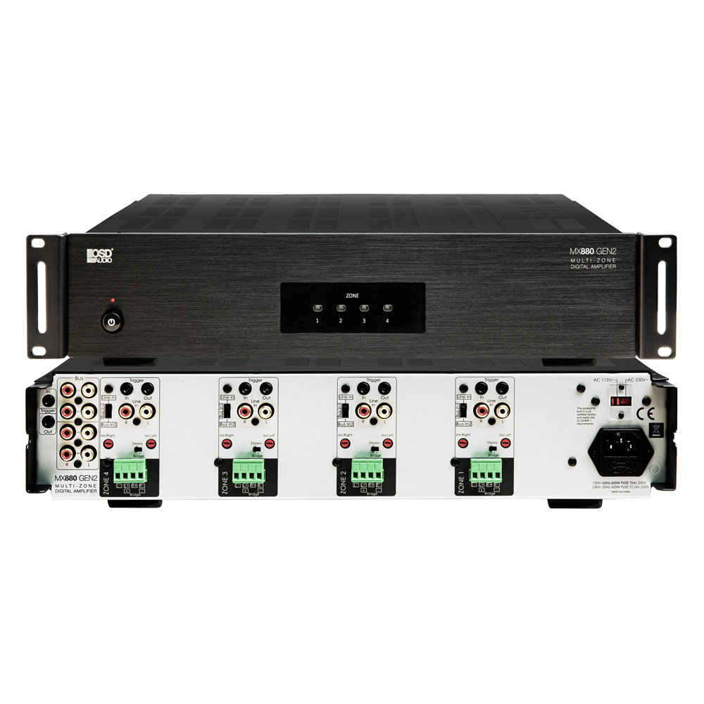 OSD MX880 GEN2 4 Zone Amplifier 8Ch x 80W, Class D, Front Panel On/Off Buttons, Distributed Audio