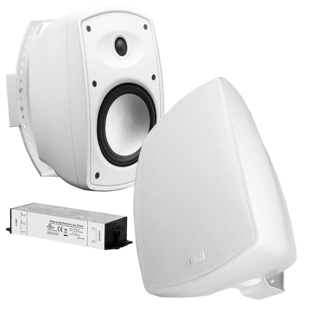 6.5" Bluetooth® 5.0 Outdoor Speaker Pair, Swivel/Pivot Patio Mount, IP54, Black / White BTP650
