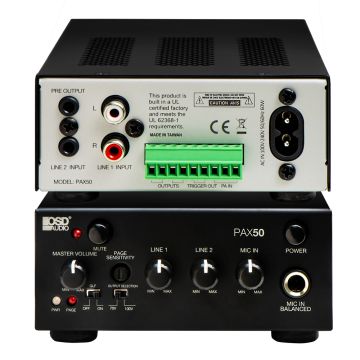 OSD PAX50 70/100V Commercial Amplifier 50W, Class D, Compact Design - ¼ Rack Width, 1U Height