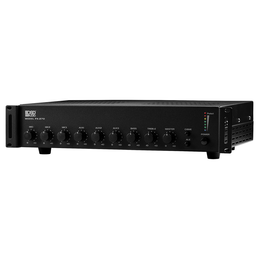 Commercial 70V 240W Commercial Amplifier, 3x Microphone, 3x Source Inputs, PA270