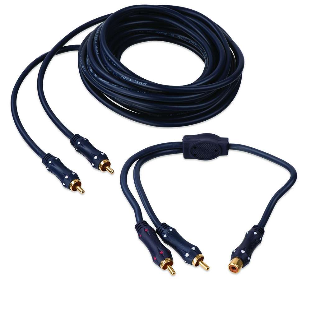 20' Subwoofer Cable w/ (1) 6 RCA Female to 2 RCA Male Y Adaptor for  Powered Subwoofers