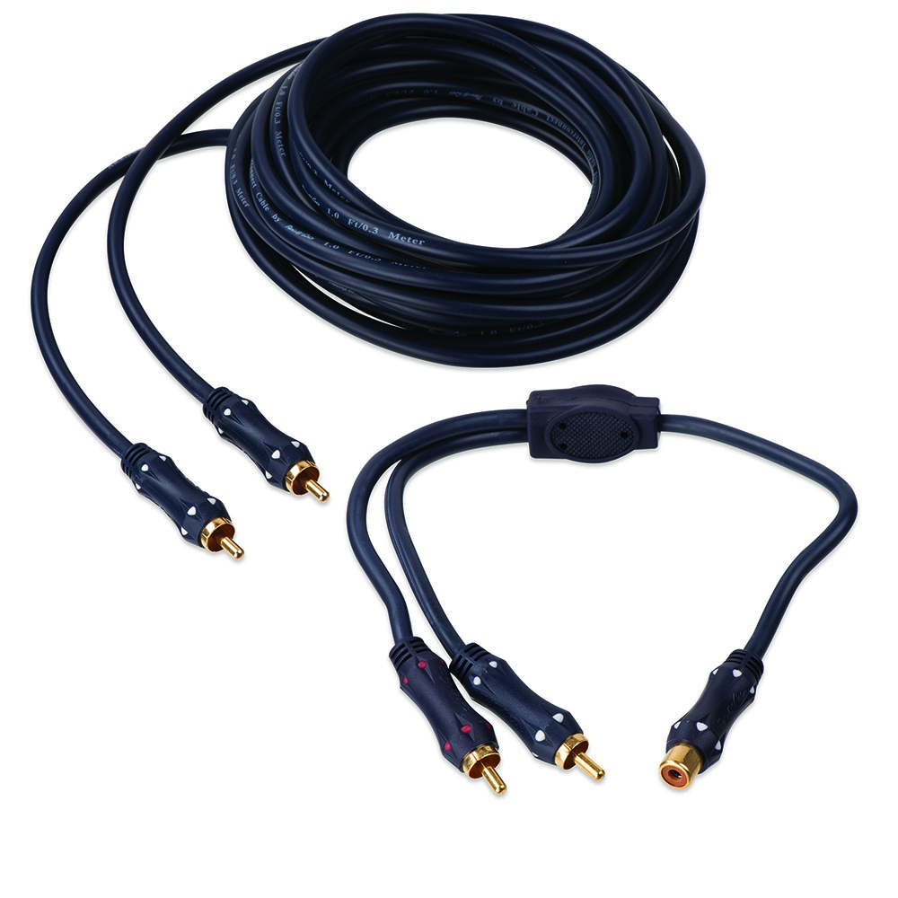thumbnail image 2 of My Cable Mart 20ft Subwoofer Cable - 18AWG 1-Wire With 1 RCA To 2 Pos/Neg Speaker Pins (Black, FE-RCA1SW-020) 2 of 5