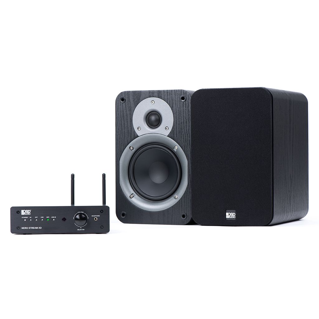 200W Hi-Fi DAC Class D Amplifier, WiFi & Bluetooth® Wireless W/ 100W Studio5 Bookshelf Speaker Pair